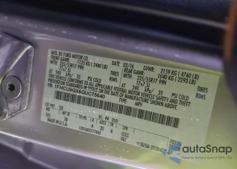 2016 Ford Escape Se из США, поврежденный, VIN 1FMCU9GX6GUC75640